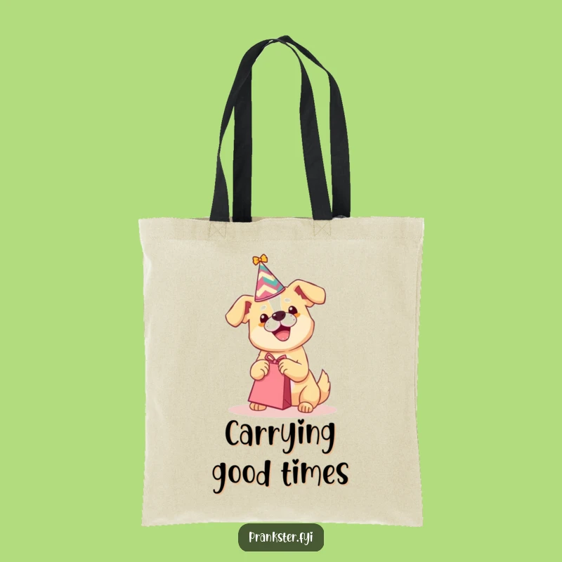 Funny Party Dog Tote Bag - Playful Pup Shaking Gift Bag Shopping Gift