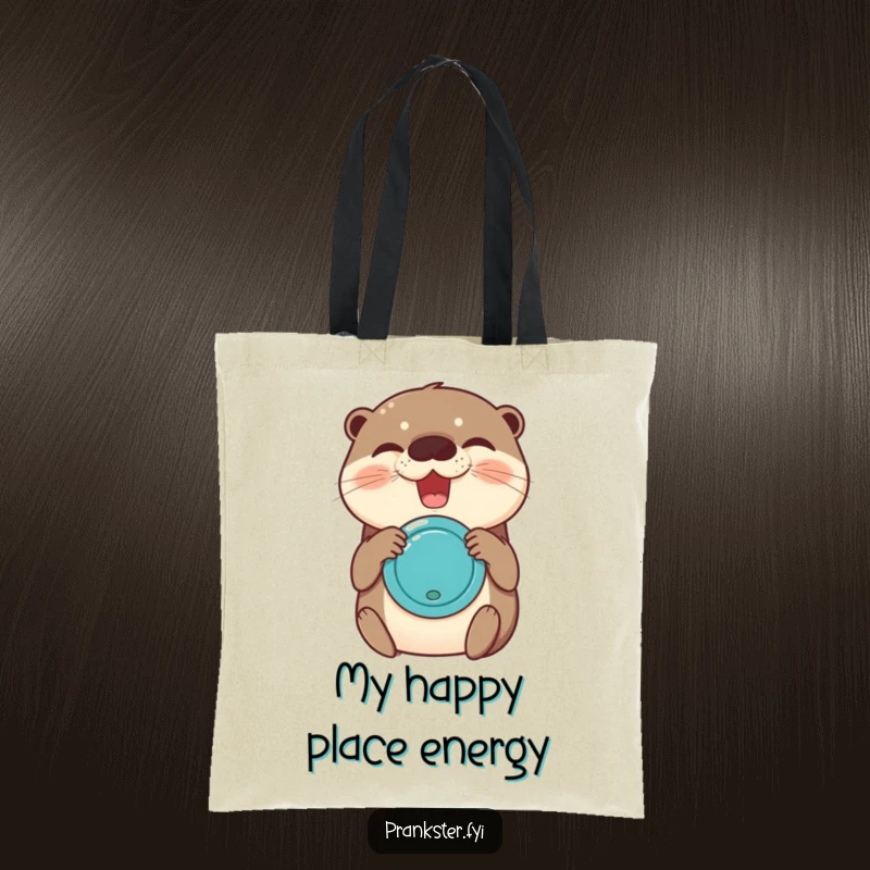 Funny tote bag displaying a giggling otter gleefully operating a joy buzzer, symbolizing thrilling surprises and cheerful moments.