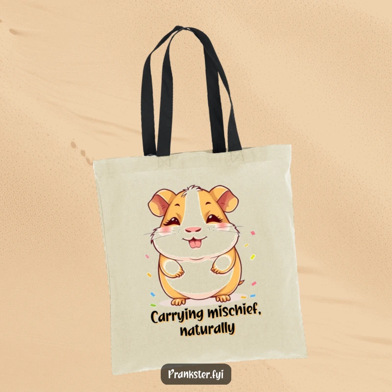 Funny Guinea Pig Tote Bag: A cheerful guinea pig with a sly grin, keeping a stash of confetti concealed behind its back.