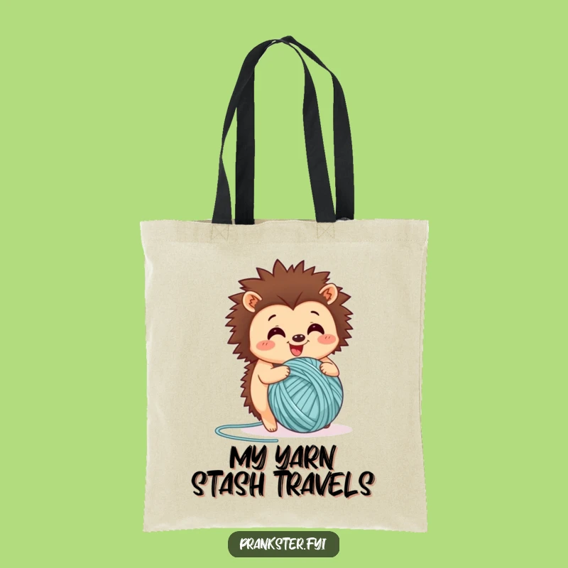 Funny Happy Hedgehog Yarn Ball Tote Bag: Carry Your Crafts and Laughs