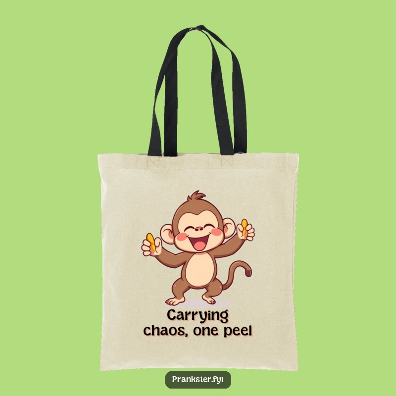 Funny Kawaii Monkey Tote Bag Gleefully Throwing Banana Peel - Chic & Humorous
